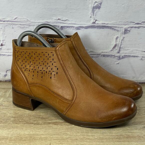 Dansko Liberty Saddle Brown Leather Ankle Boots EU 37 US 6.5-7 Boho Comfort Zip - Picture 1 of 8